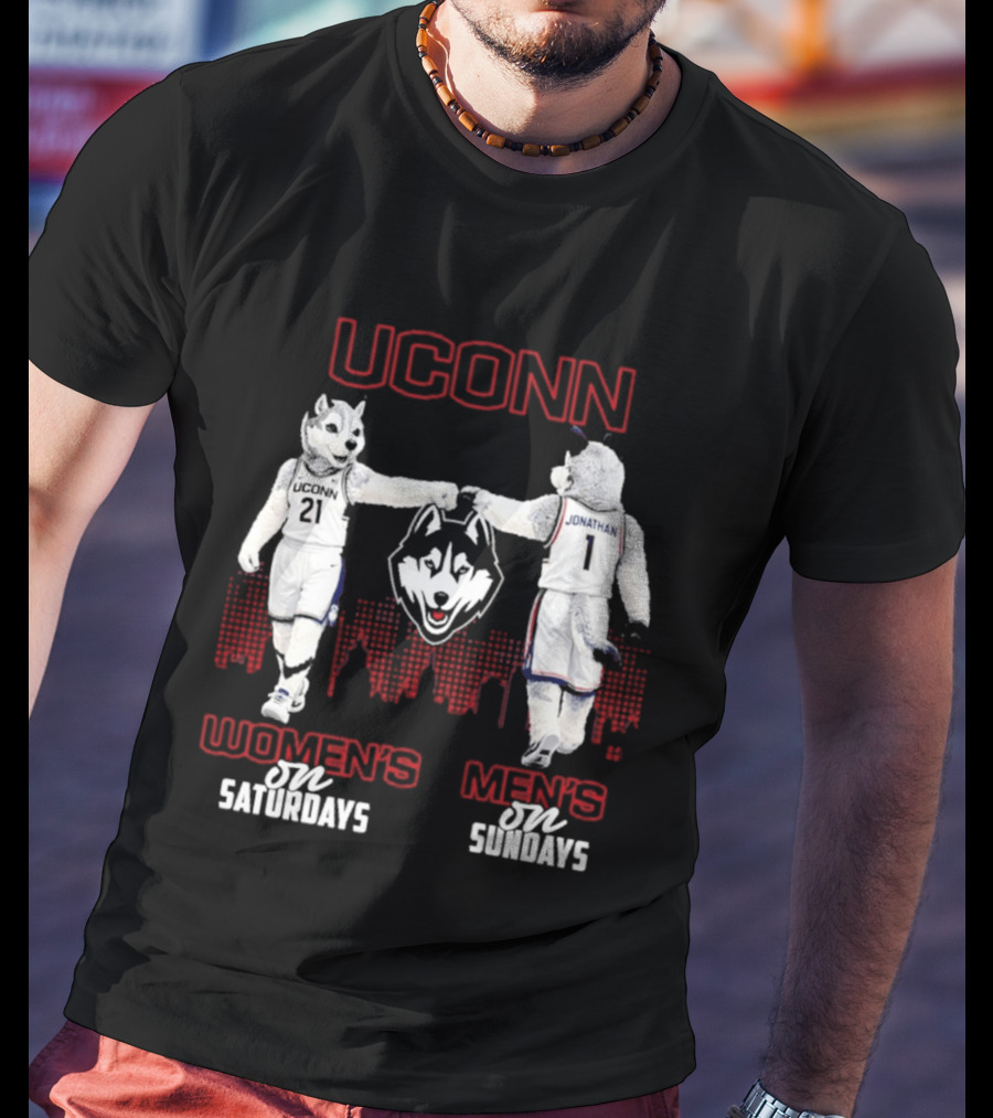 UConn Huskies Women's Saturdays Men's Sundays Fist Bump City Skyline T-Shirt