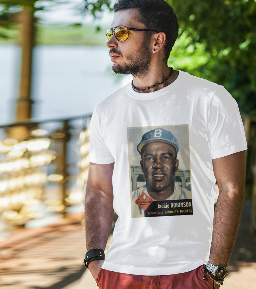 Dodgers Jackie Robinson Second Base Brooklyn Dodgers Topps Baseball Card T-Shirt