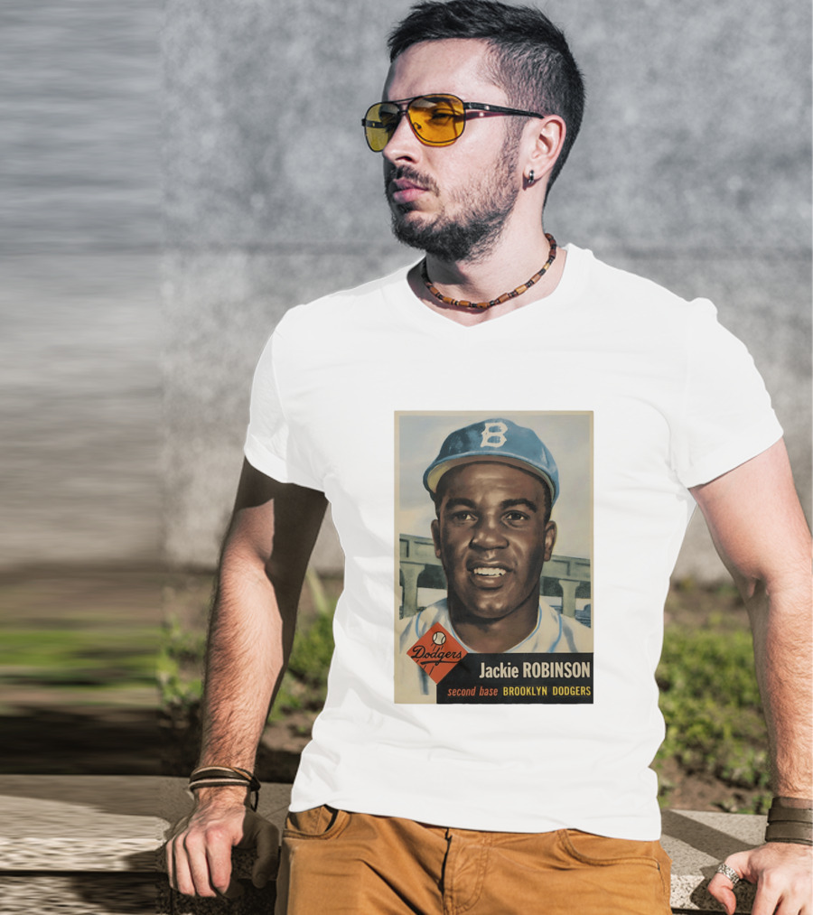 Dodgers Jackie Robinson Second Base Brooklyn Dodgers Topps Baseball Card T-Shirt