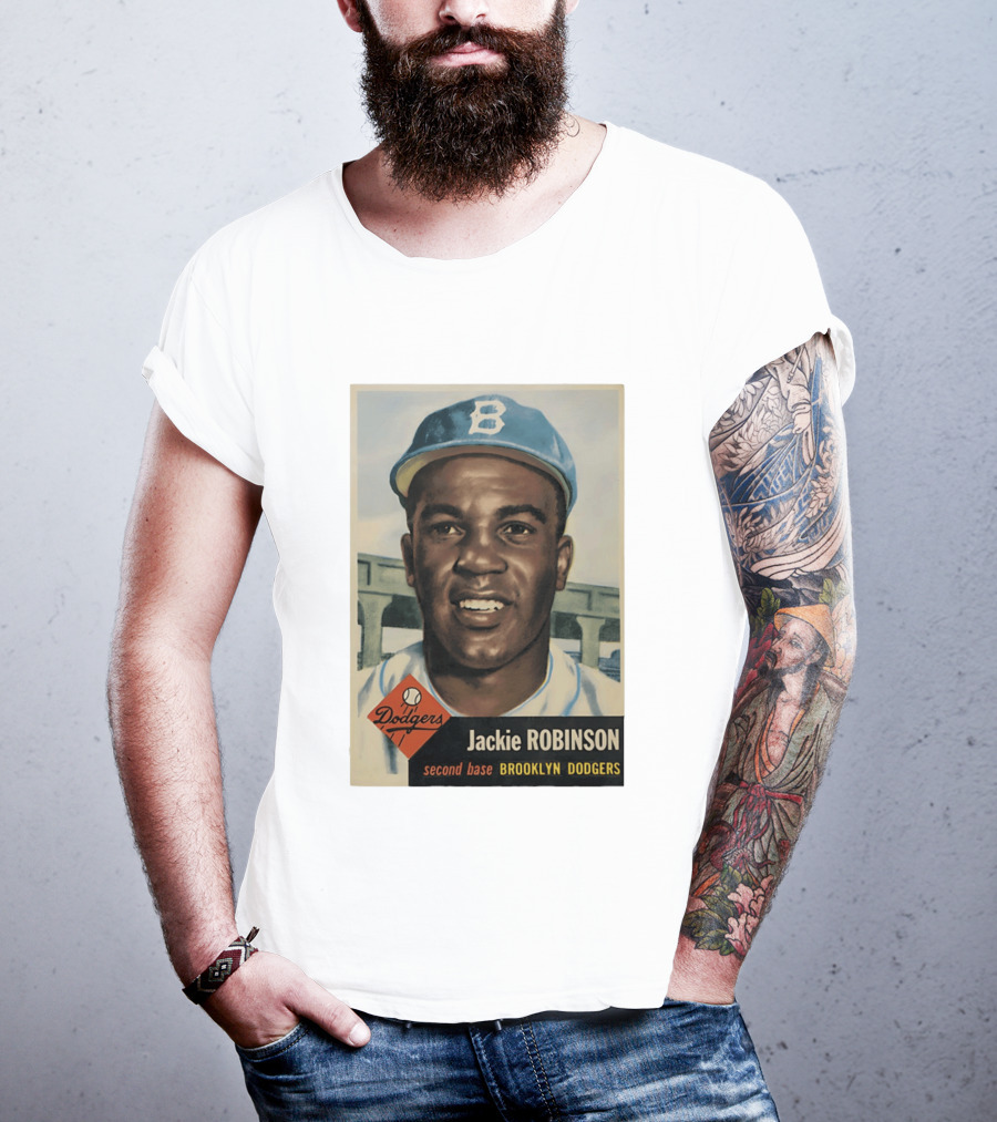 Dodgers Jackie Robinson Second Base Brooklyn Dodgers Topps Baseball Card T-Shirt