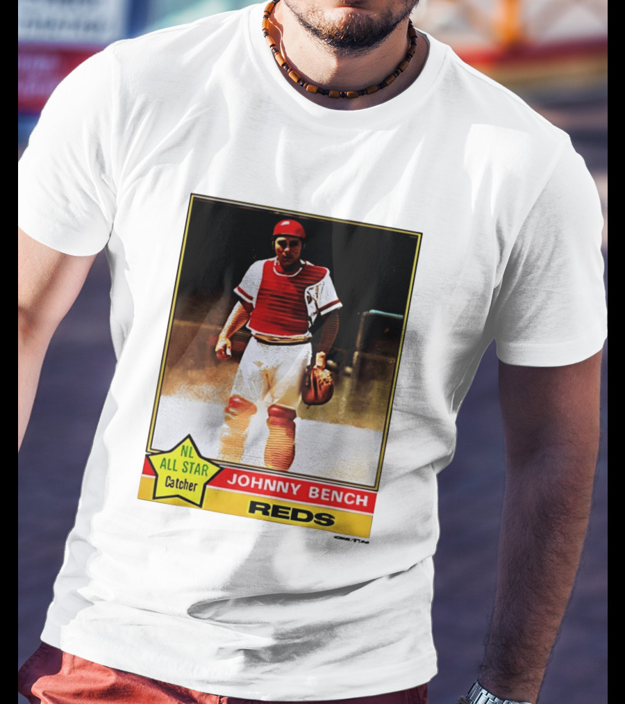 Johnny Bench Cincinnati Reds 1976 Topps NL All Star Catcher Retro Card T-Shirt