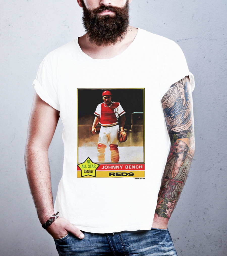 Johnny Bench Cincinnati Reds 1976 Topps NL All Star Catcher Retro Card T-Shirt