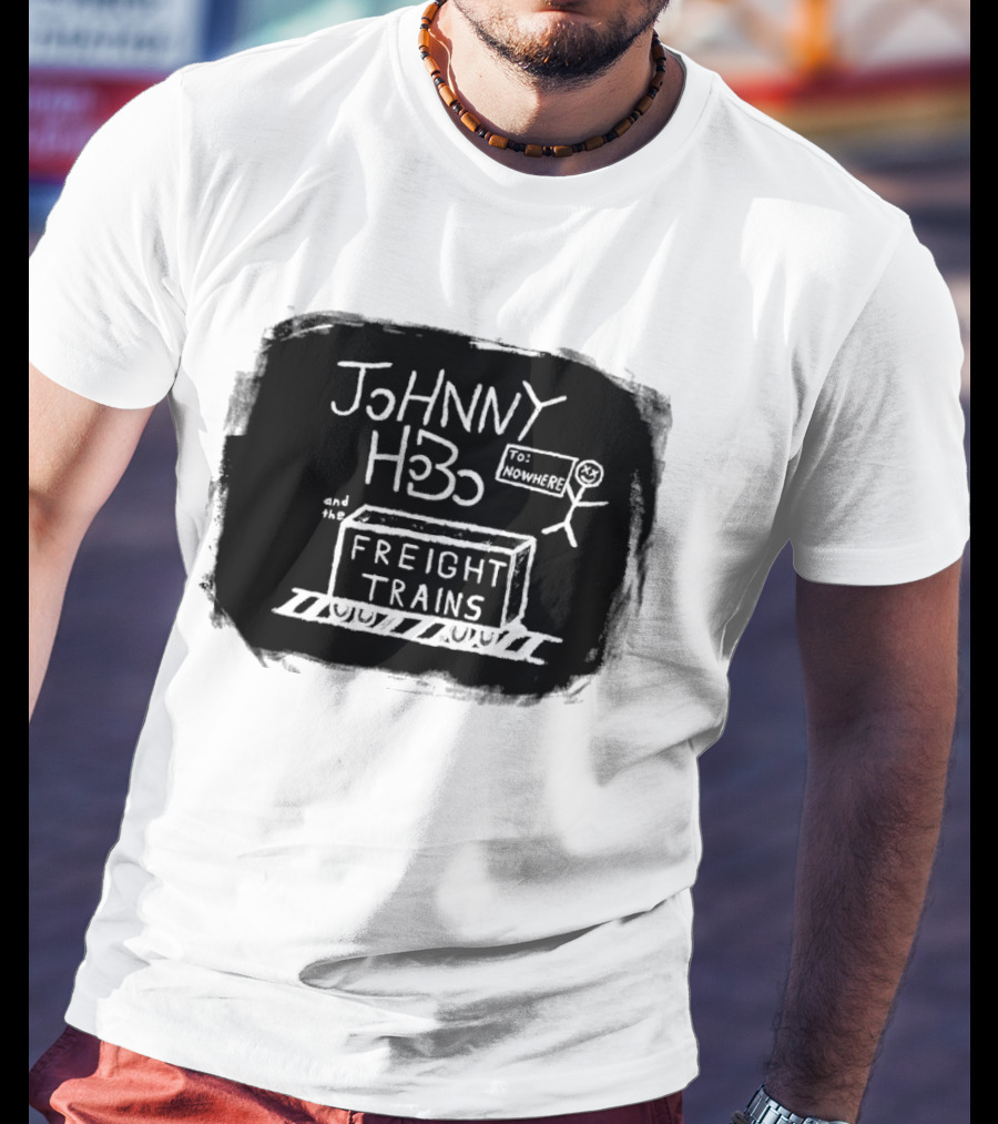 Johnny Hobo Freight Trains Stick Figure Drawing T-Shirt