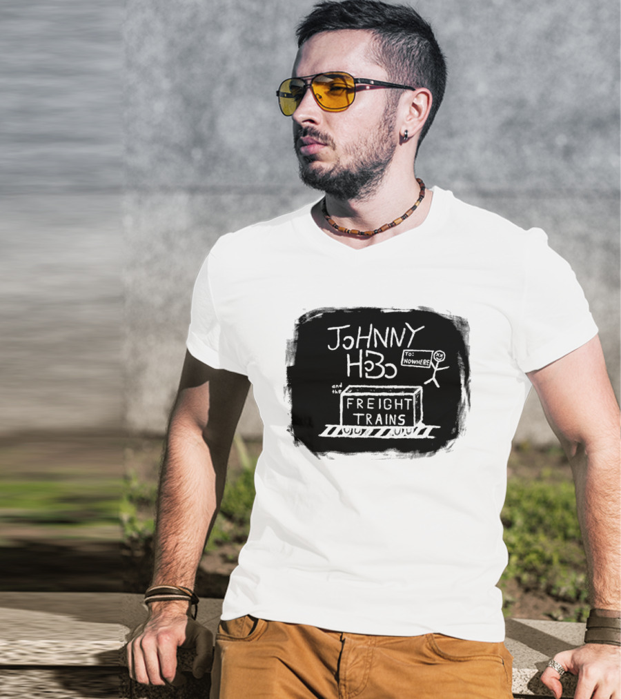 Johnny Hobo Freight Trains Stick Figure Drawing T-Shirt