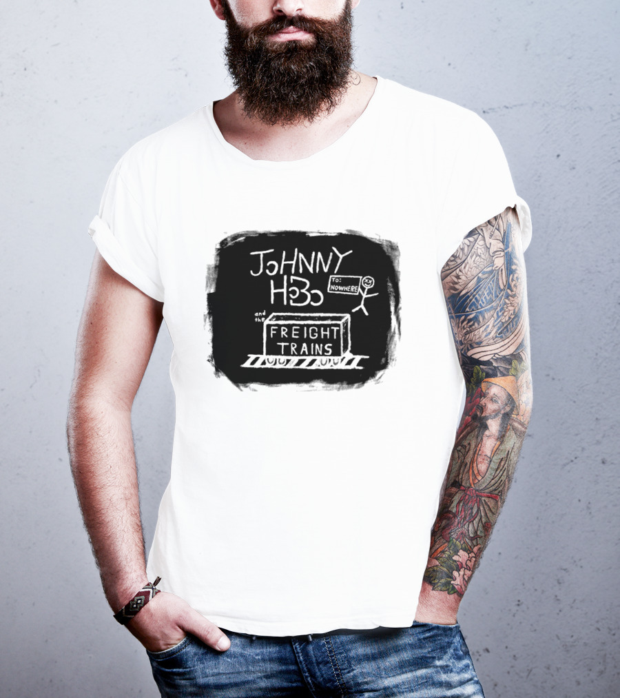 Johnny Hobo Freight Trains Stick Figure Drawing T-Shirt