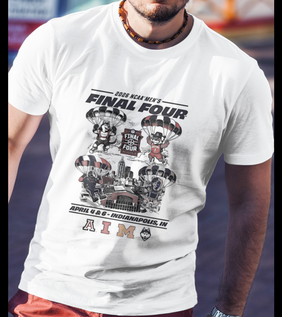 NCAA Men's Basketball Final Four 2026 Wildcats Fighting Illini Wolverines Parachute Team Logos T-Shirt