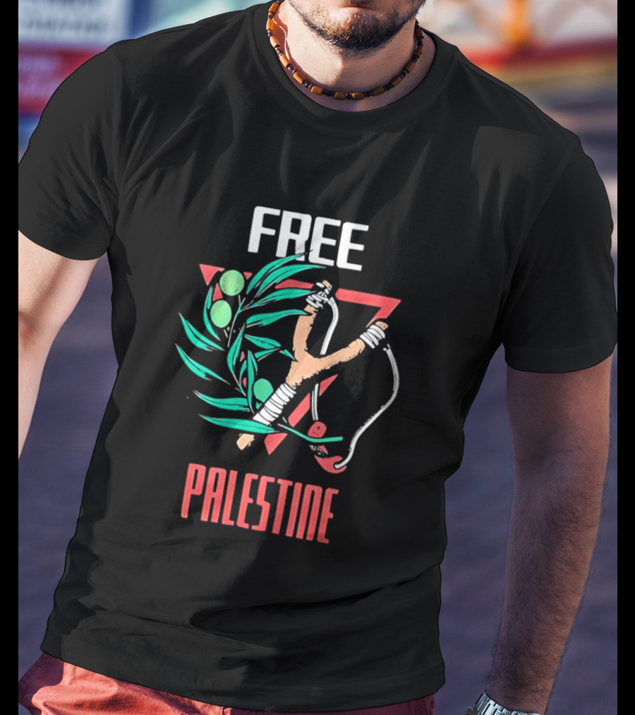 Free Palestine Slingshot And Olive Branch T-Shirt