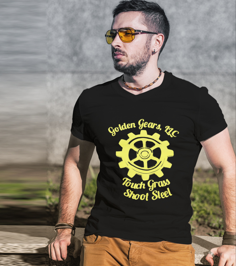 Golden Gears LLC Touch Grass Shoot Steel Gear Image T-Shirt