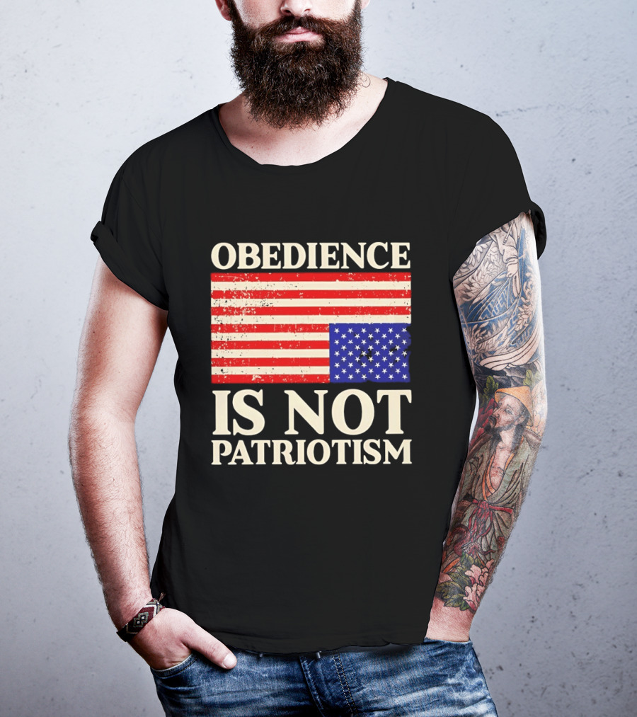 Obedience Is Not Patriotism Distressed Upside Down American Flag T-Shirt