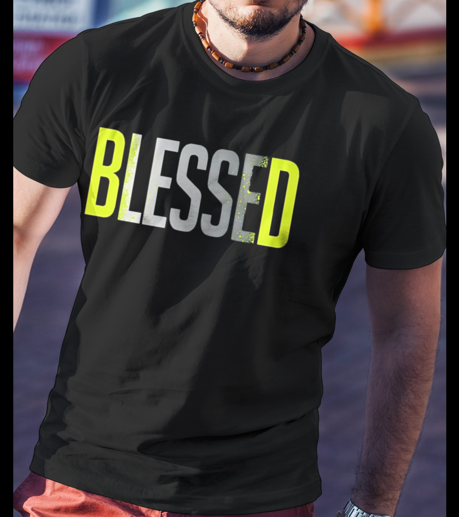 Blessed Neon Yellow Bold Text Vivid Splash Effect T-Shirt