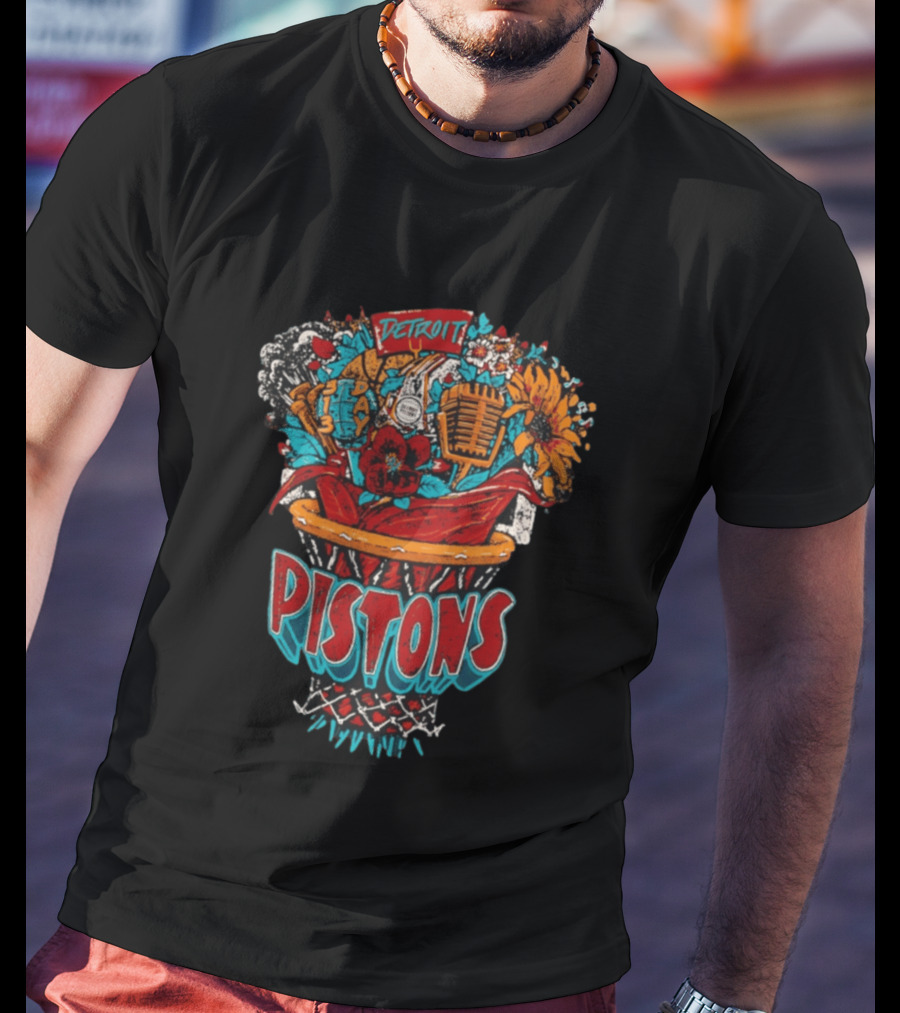 Pistons Detroit Basketball Bouquet JKo Studios Sketch Detroit Pistons T-Shirt