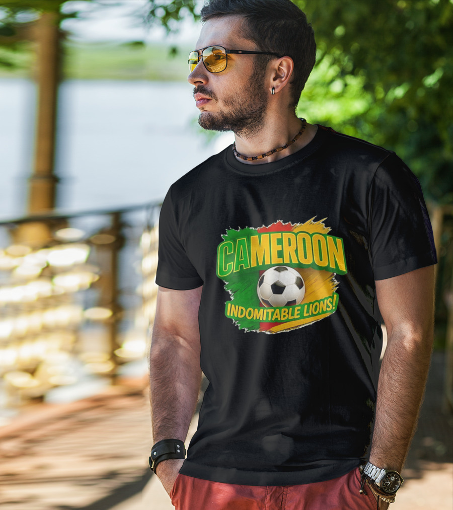 Cameroon Indomitable Lions Soccer Ball Icon With Colorful Brush Strokes T-Shirt