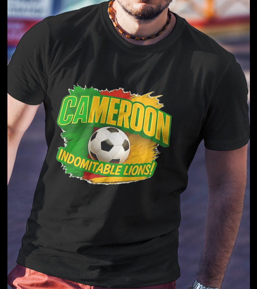 Cameroon Indomitable Lions Soccer Ball Icon With Colorful Brush Strokes T-Shirt