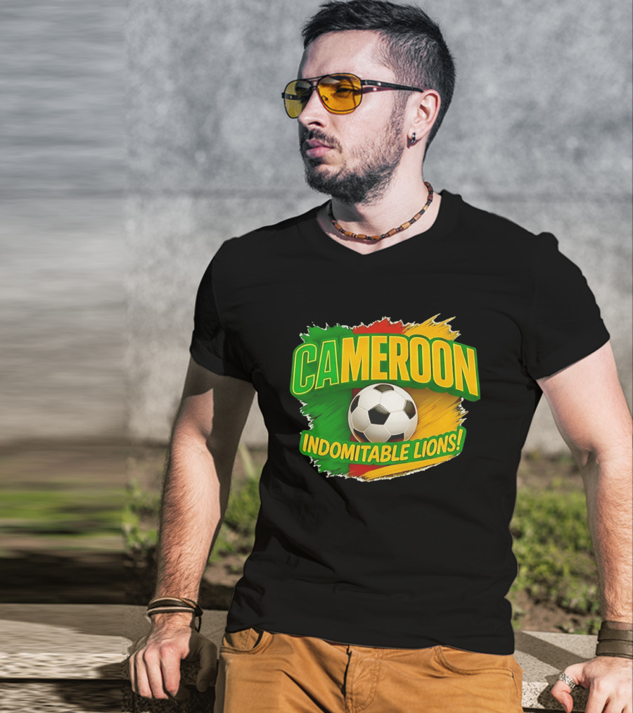 Cameroon Indomitable Lions Soccer Ball Icon With Colorful Brush Strokes T-Shirt