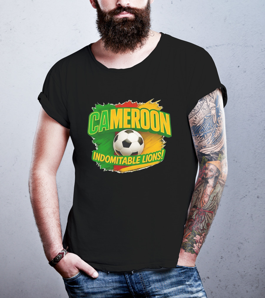 Cameroon Indomitable Lions Soccer Ball Icon With Colorful Brush Strokes T-Shirt