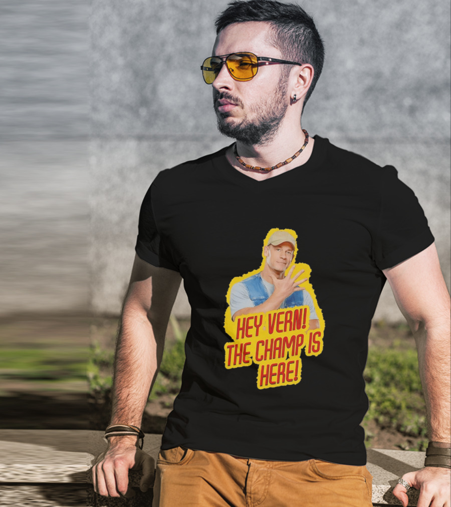 John Cena Hey Vern The Champ Is Here Hand Gesture Yellow Highlight T-Shirt