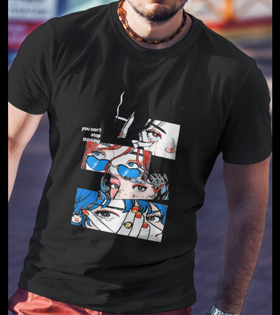 Rapidstreet Men Harajuku You Can't Stop Thinking Anime Vibrant Character Aesthetic T-Shirt