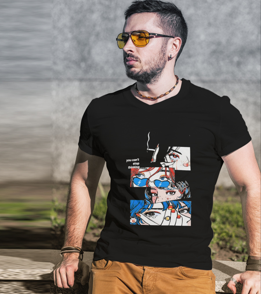 Rapidstreet Men Harajuku You Can't Stop Thinking Anime Vibrant Character Aesthetic T-Shirt