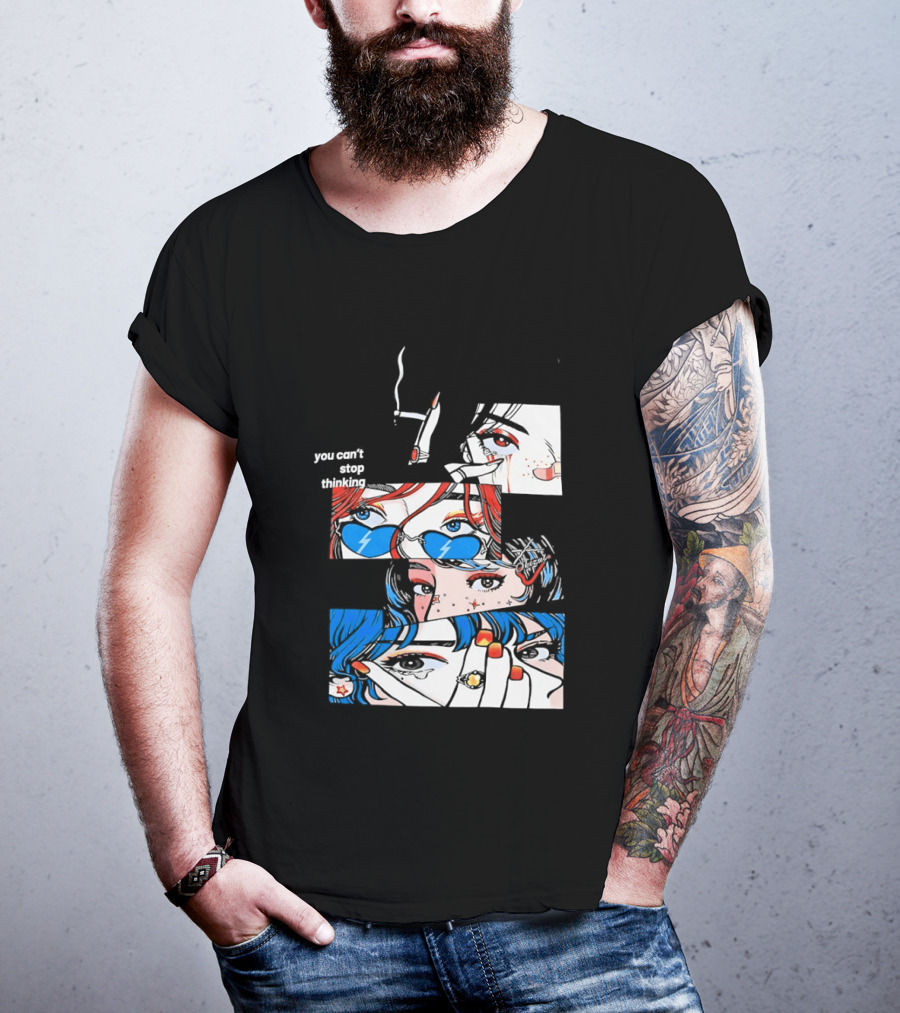Rapidstreet Men Harajuku You Can't Stop Thinking Anime Vibrant Character Aesthetic T-Shirt