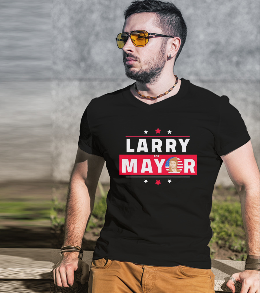 Larry For Mayor American Flag Style Candidate Image T-Shirt
