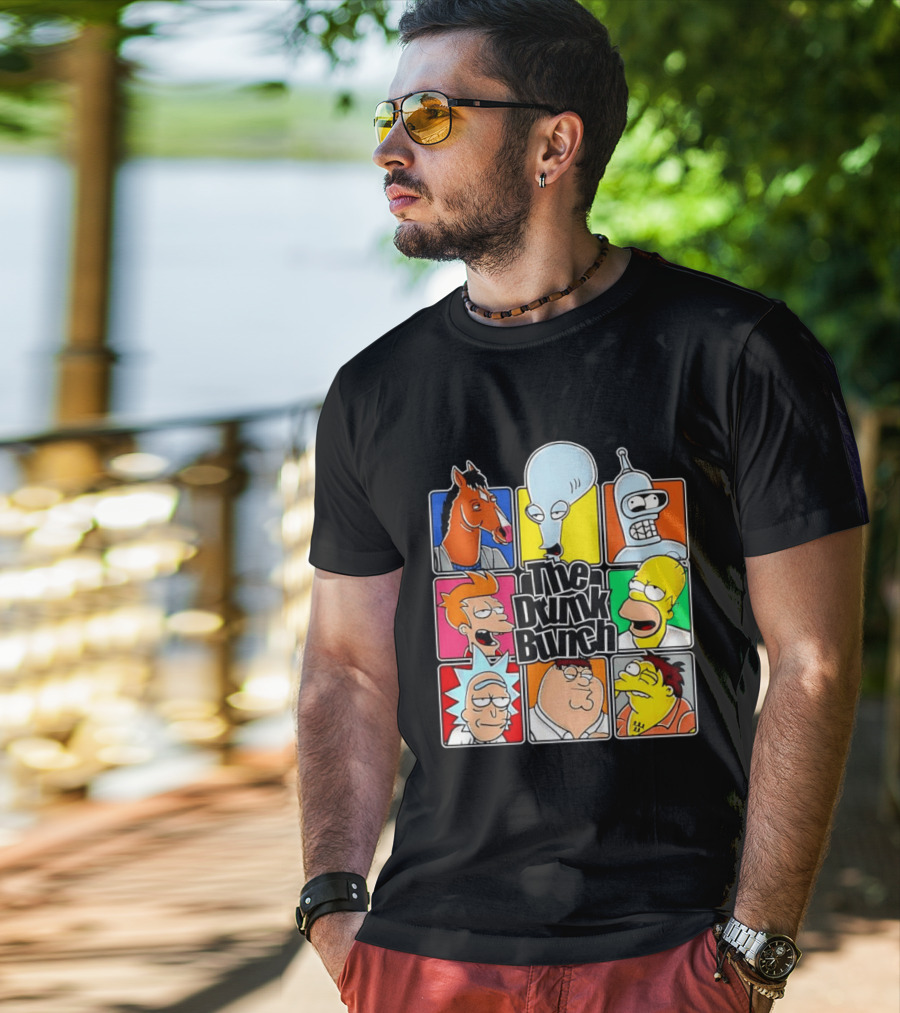 The Drunk Bunch Bojack Horseman Roger Bender Fry Rick Homer Peter Griffin Barney Gumble T-Shirt
