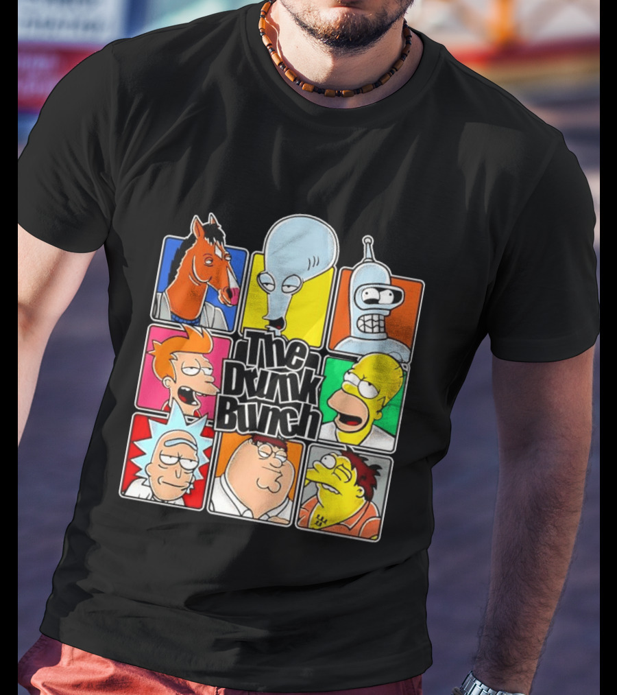 The Drunk Bunch Bojack Horseman Roger Bender Fry Rick Homer Peter Griffin Barney Gumble T-Shirt