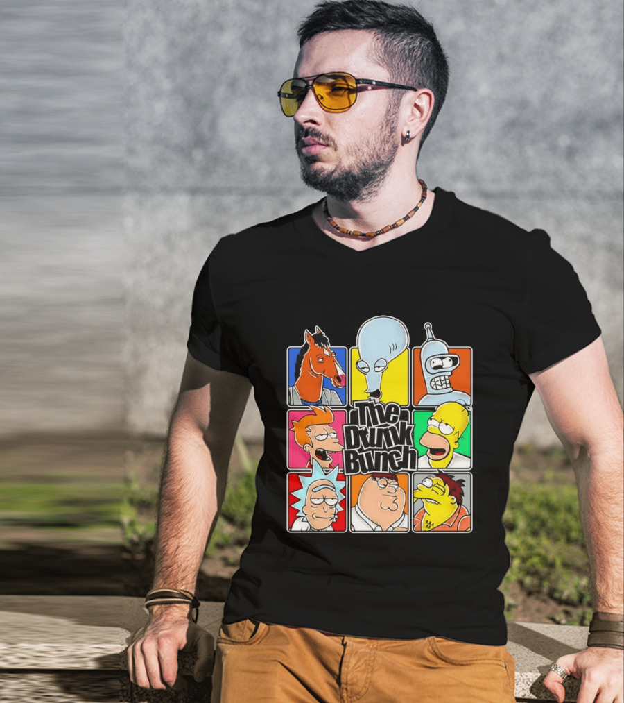 The Drunk Bunch Bojack Horseman Roger Bender Fry Rick Homer Peter Griffin Barney Gumble T-Shirt