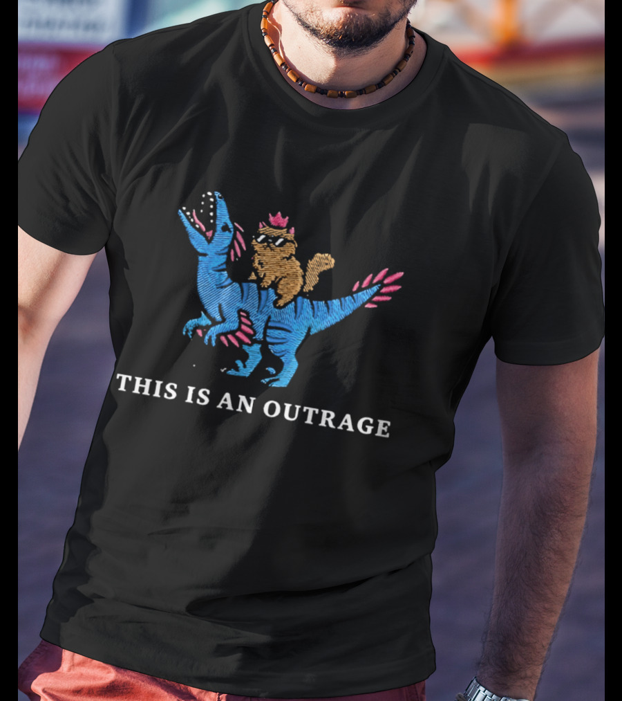 This Is An Outrage Dungeon Crawler Carl Cartoon Dinosaur With Cat T-Shirt