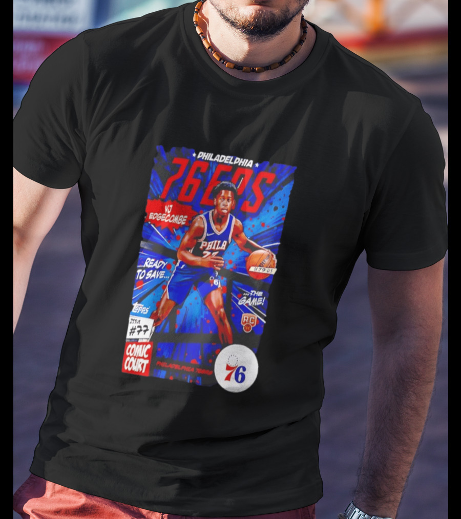 Philadelphia 76ers VJ Edgecombe Comic Court Ready To Save The Game T-Shirt