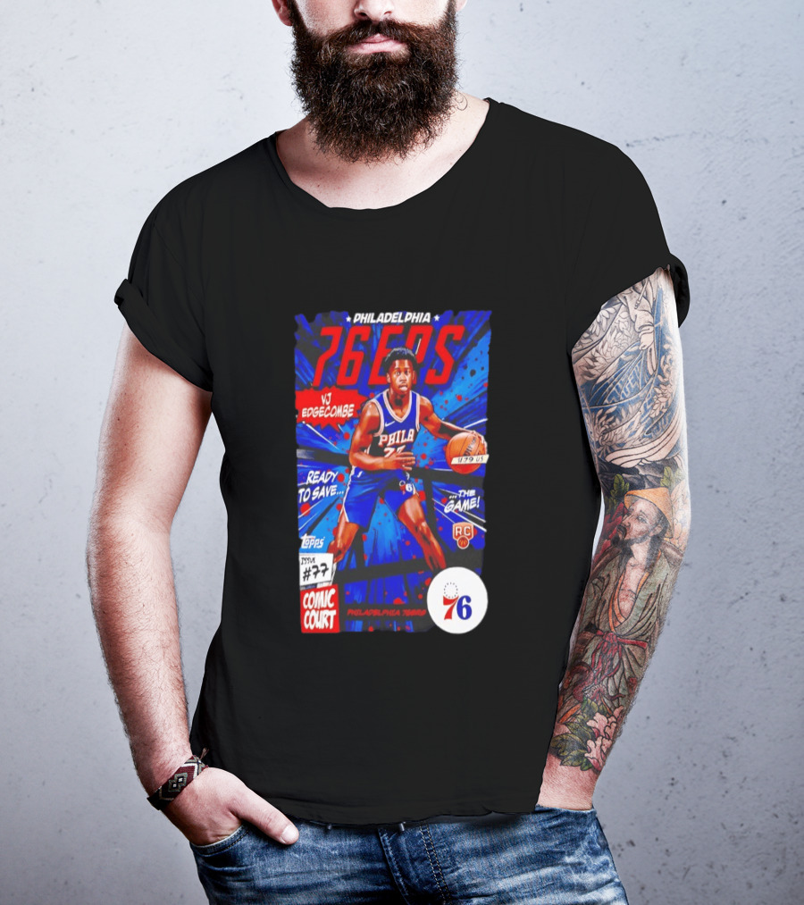 Philadelphia 76ers VJ Edgecombe Comic Court Ready To Save The Game T-Shirt