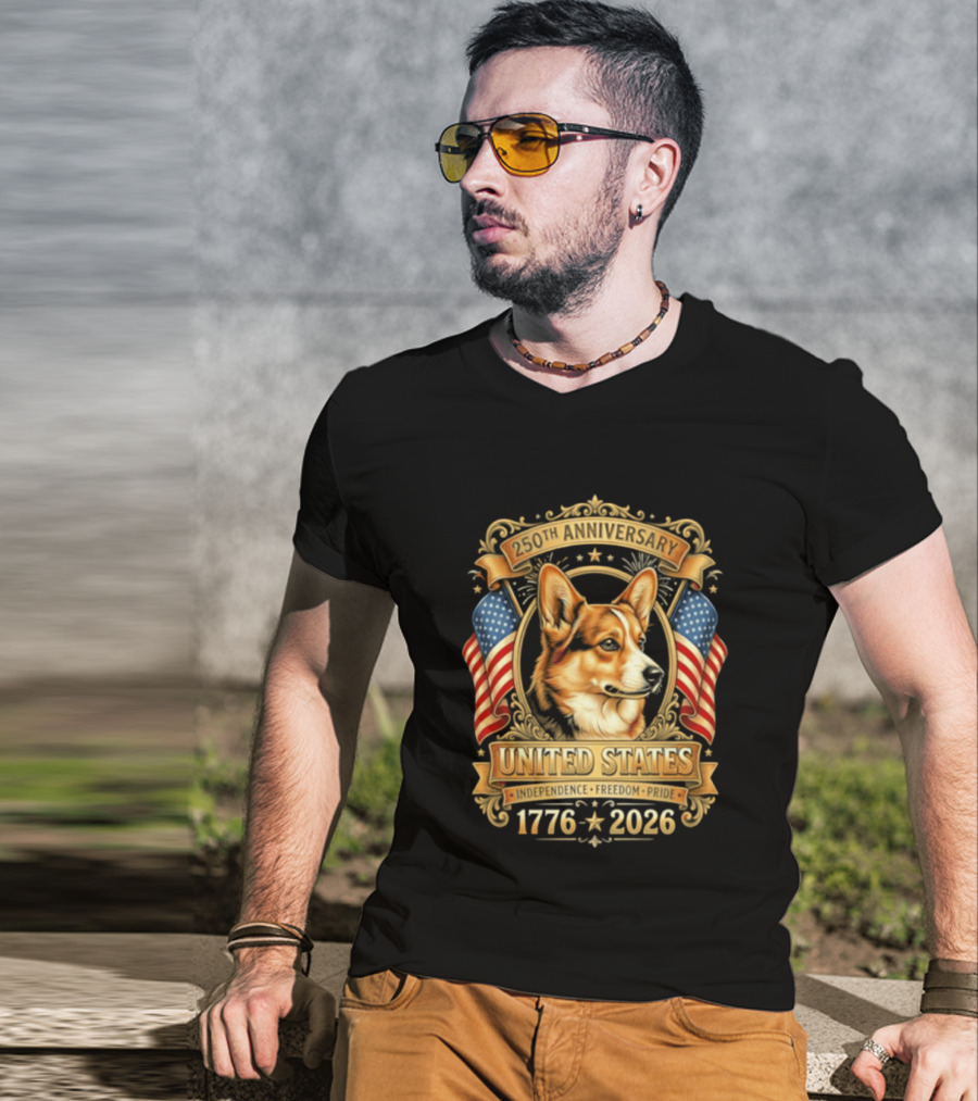 United States 250th Anniversary 1776 2026 Corgi Independence Freedom Pride T-Shirt