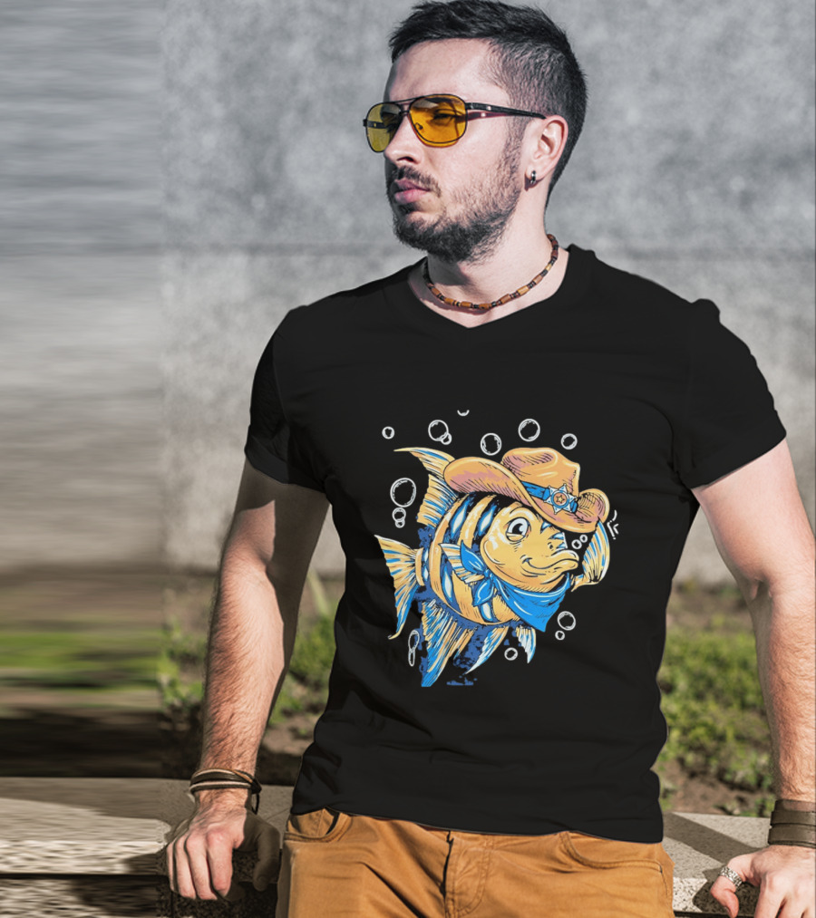Angelfish Cowboy Hat Western Bubbles Bandana T-Shirt