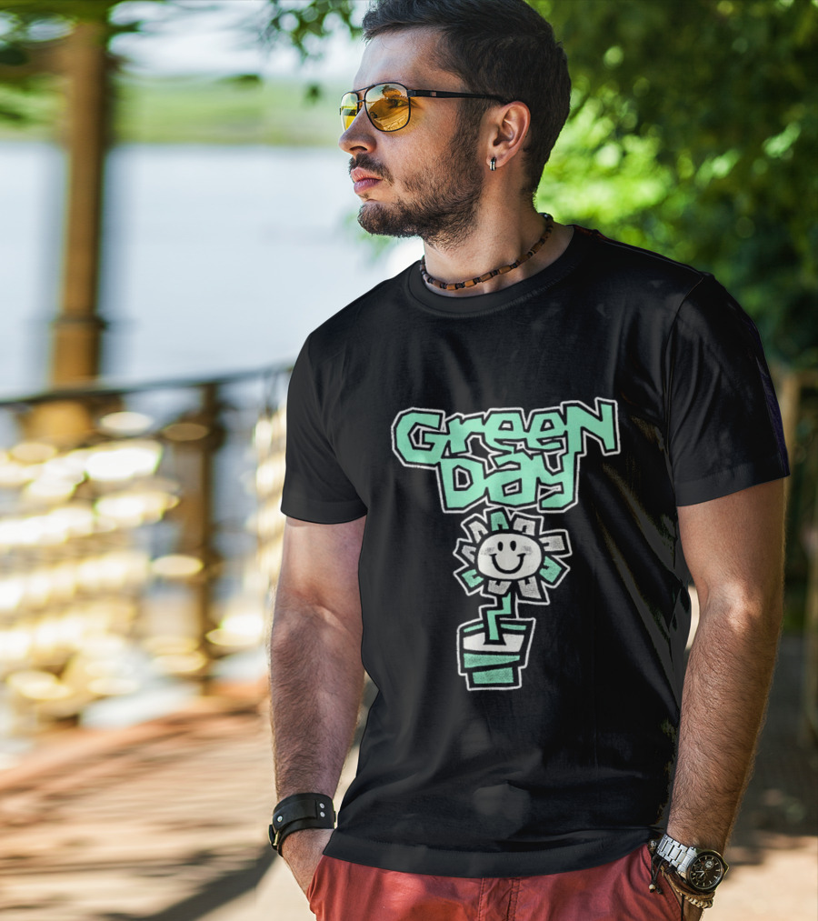 Green Day Flower Happy Smiling Potted Bloom T-Shirt