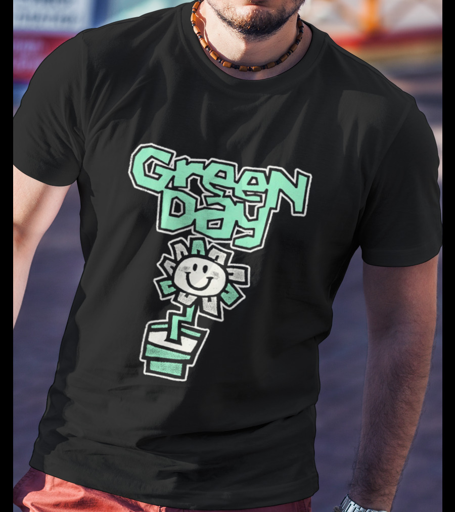 Green Day Flower Happy Smiling Potted Bloom T-Shirt