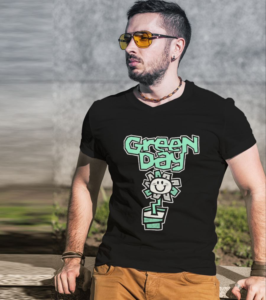Green Day Flower Happy Smiling Potted Bloom T-Shirt