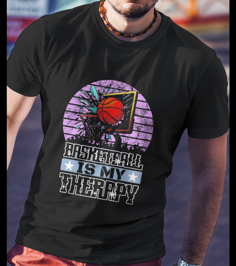 Basketball Is My Therapy Vintage Retro Hoop Design With Stars T-Shirt