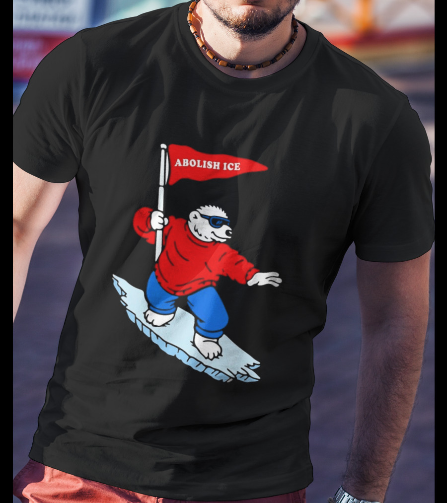 Polar Bear Surfing With Abolish ICE Flag T-Shirt