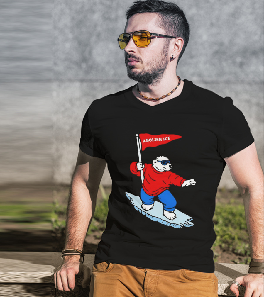 Polar Bear Surfing With Abolish ICE Flag T-Shirt