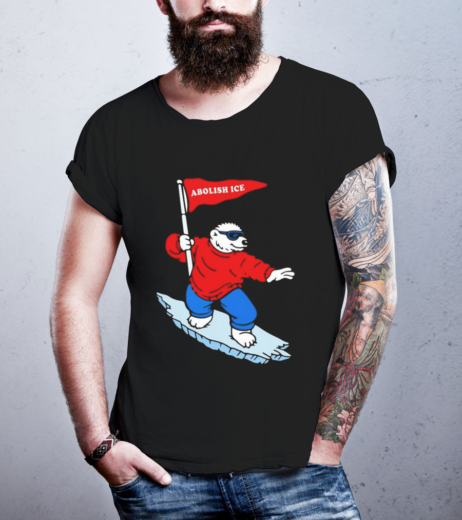 Polar Bear Surfing With Abolish ICE Flag T-Shirt