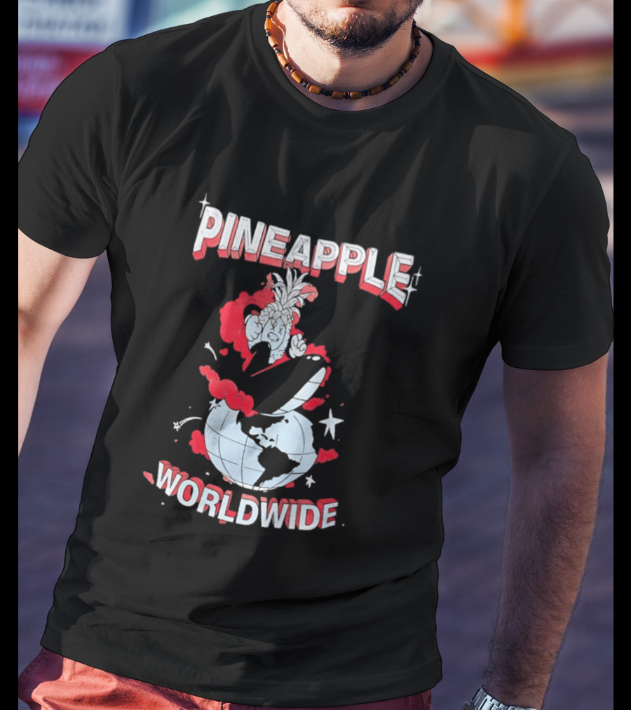 Pineapple Worldwide Cartoon Exploding Globe T-Shirt