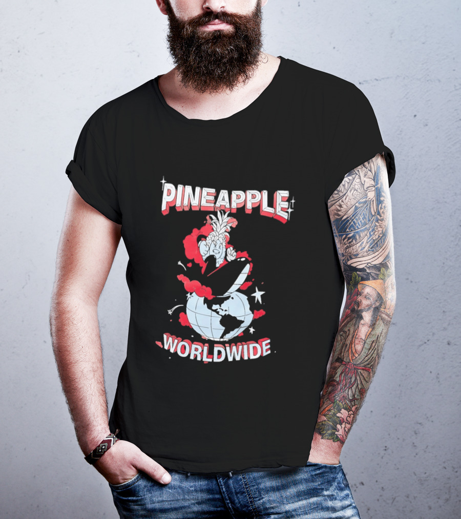 Pineapple Worldwide Cartoon Exploding Globe T-Shirt