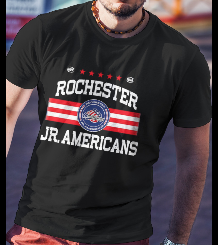 Rochester Jr. Americans NAHL Hockey Team Red White Blue Stars T-Shirt