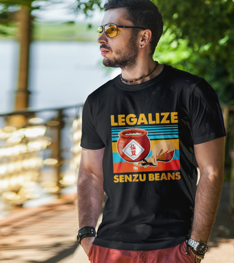 Legalize Senzu Beans Dragon Ball Kagome Jar Vintage Stripes T-Shirt