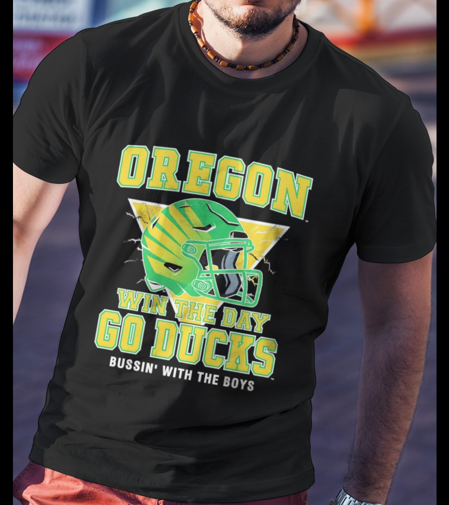 Oregon Win The Day Go Ducks Bussin' With The Boys Football Helmet T-Shirt