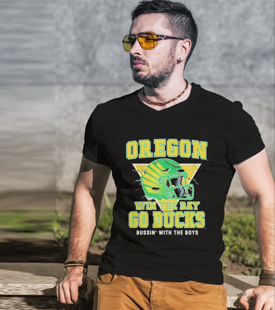 Oregon Win The Day Go Ducks Bussin' With The Boys Football Helmet T-Shirt