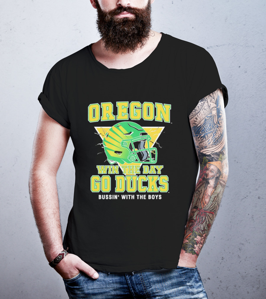 Oregon Win The Day Go Ducks Bussin' With The Boys Football Helmet T-Shirt