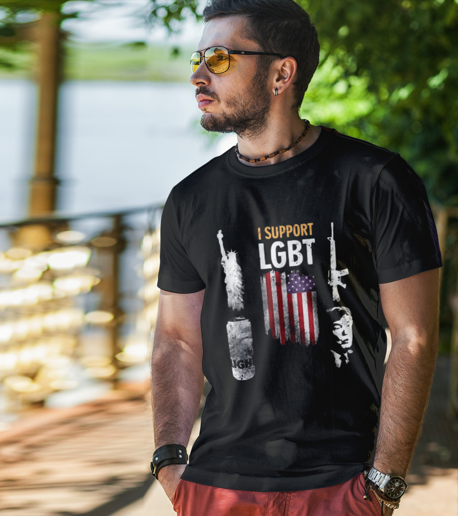 I Support LGBT Liberty Guns Beer Trump USA Flag Sarcastic T-Shirt
