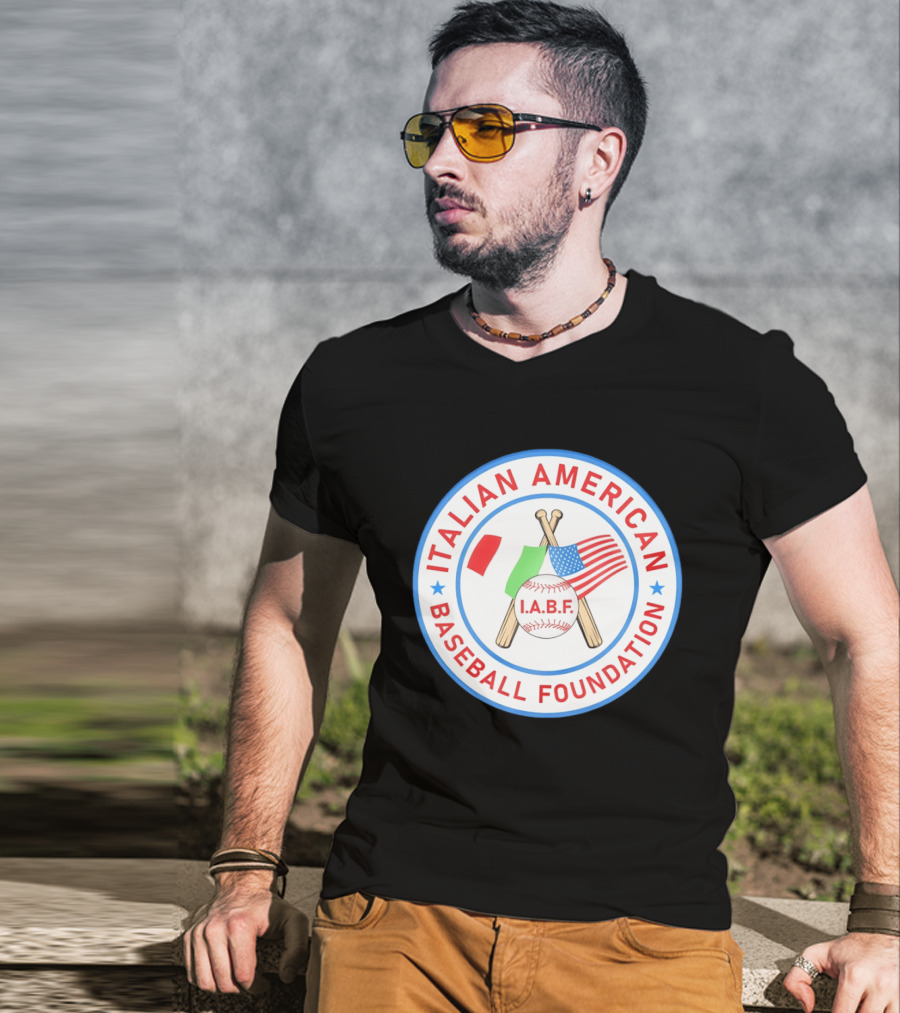 Italian American Baseball Foundation IABF Flags And Crossed Bats T-Shirt