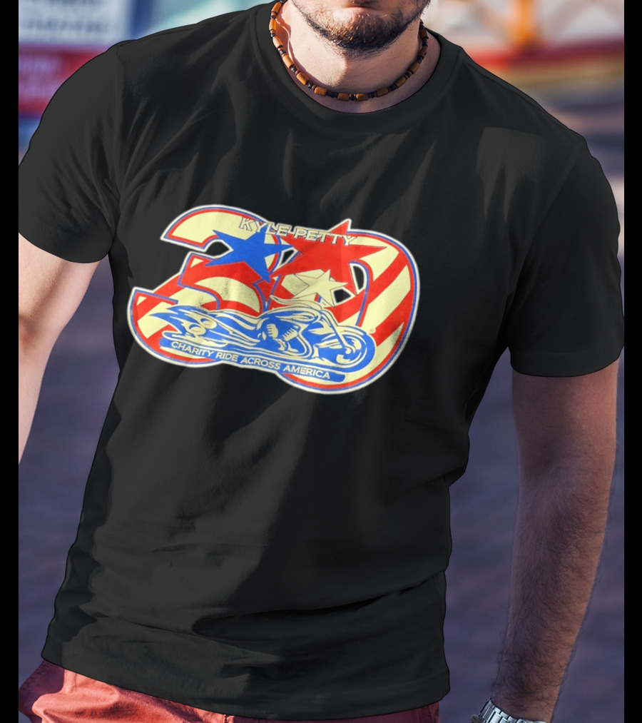 Kyle Petty 30th Anniversary Charity Ride Across America Motorcycle Stars Stripes T-Shirt