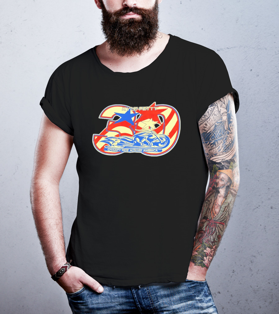 Kyle Petty 30th Anniversary Charity Ride Across America Motorcycle Stars Stripes T-Shirt